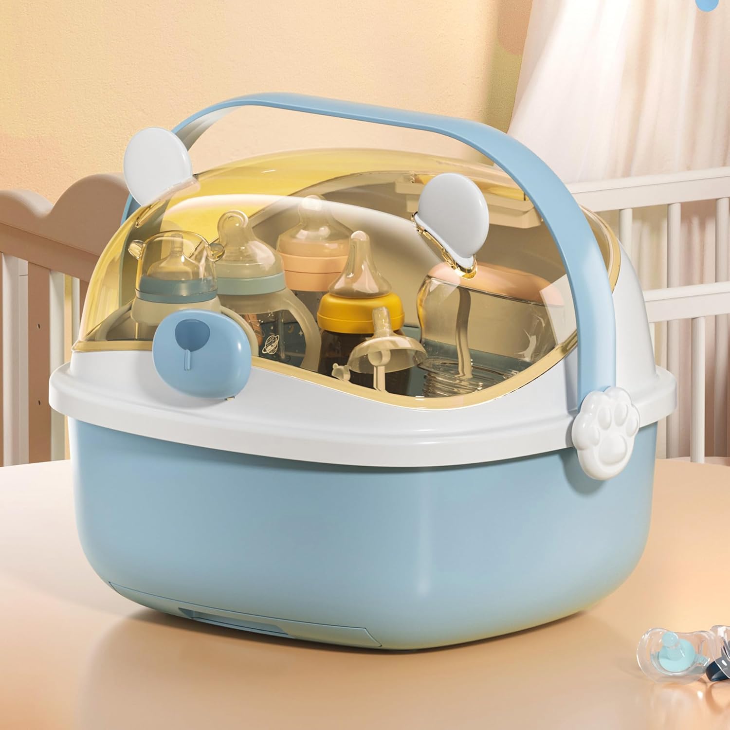 Baby Bottle Drying Rack Storage, Nursing Bottle Storage Box Organizer with Cover, Portable Kitchen Cabinet Organizer, Durable countertop Dryer (Light Sky Blue)