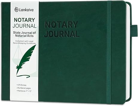 Notary Journal Log Book with Privacy Guard and Inner Pocket, 10"X7", Green | Hardcover Leather Notary Public Journal, Notary Log Book with 378 Numbered Entries, Essential Notary Supplies