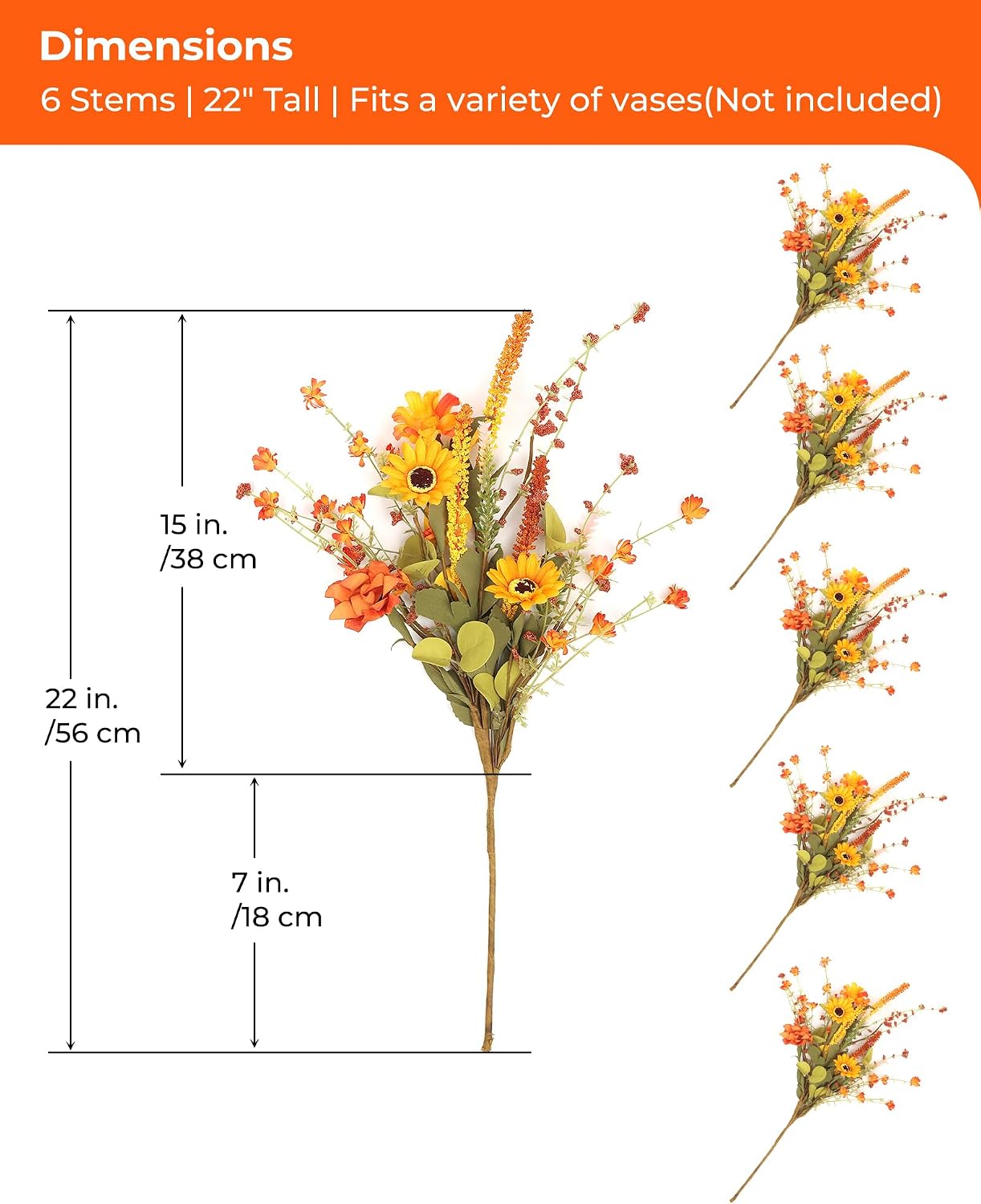 6-Pack Fall Stems Artificial Arrangement Flowers Bouquet Decoration Eucalyptus Leaves Autumn Harvest Home Décor Silk Sunflowers Daisy Grain Berries image 5