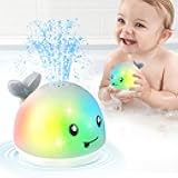 Whale Bath Toy Sprinkler, Light Up Bath Toys for Kids Ages 1-3 Babies 6-12-18 Months, 1 2 3 Year Old Boys Girls Valentines Toddler Birthday Gifts, Bathtub Pool Water Table Toys