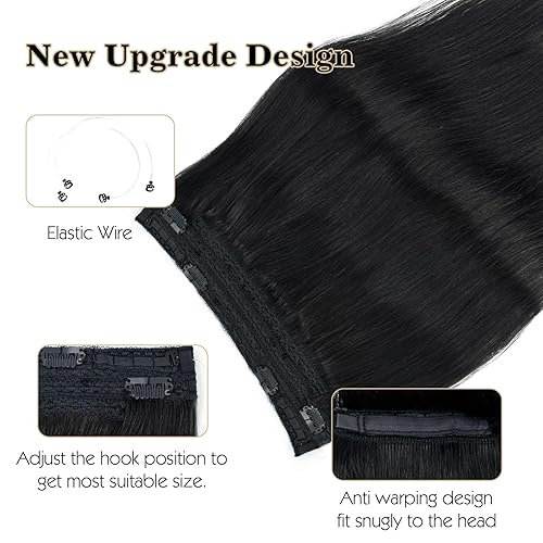 Miniatura 4 de Sassina Extensiones de cabello humano real Remy de color negro azabache de 12 pulgadas, 2.47 oz, extensiones invisibles de cabello humano lacio
