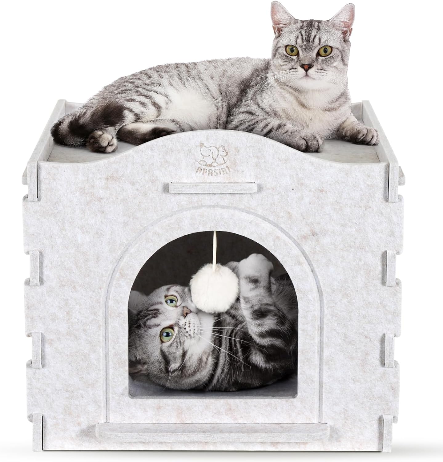 Apasiri Cat House Bed Indoor Cats Bed Cave Indoor Cat House with Fluffy Ball, 15x15x13Inch, Reinforced Innovative Materials, Warm Insulated Covered Scratch-Resistant, A Perfect Home Gift for Cats