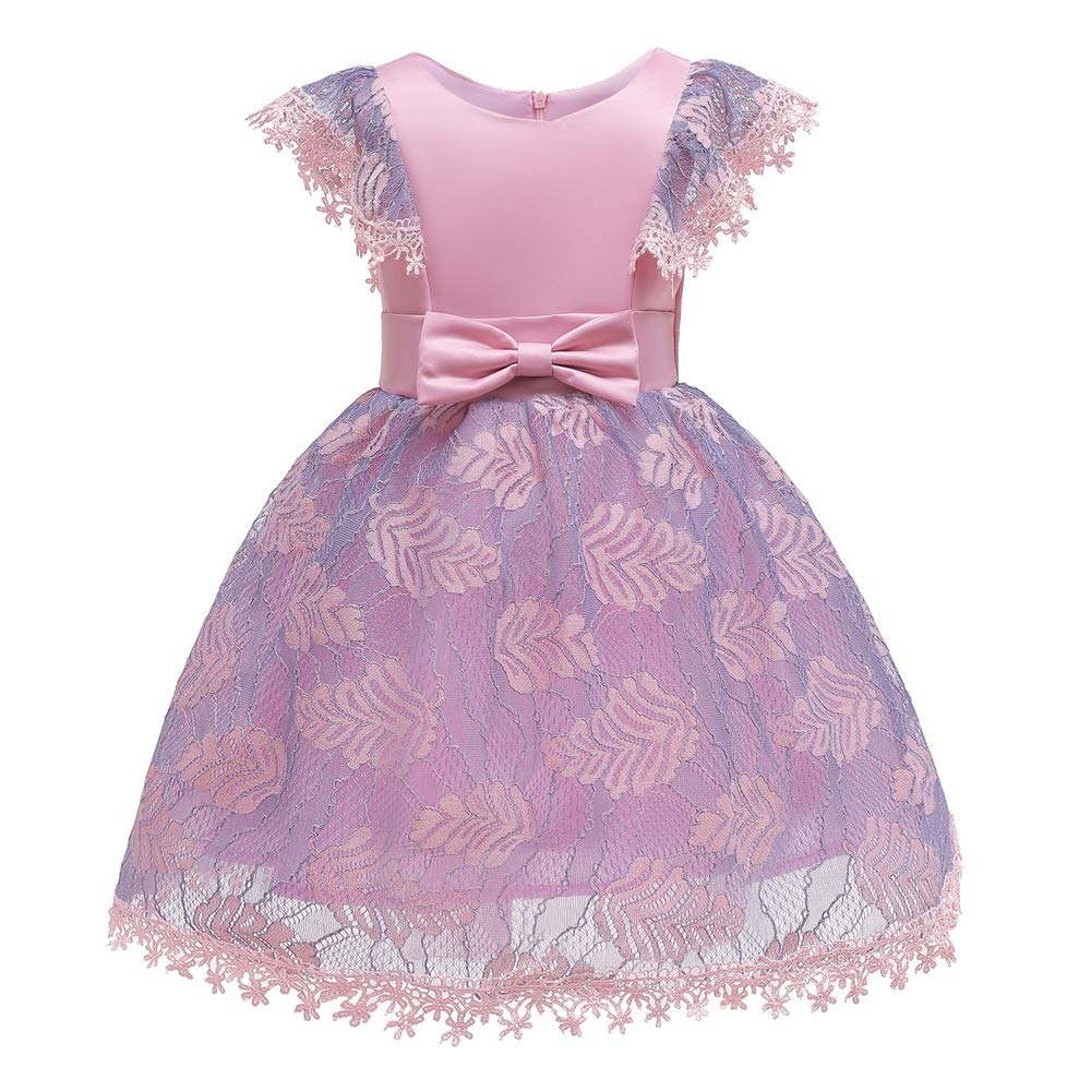 Nrocf Madchen Vintage Kleid Bogen Spitzenarmel Und Spitzenrock Fur Party Geburtstag Verschiedene Anlasse Pink 9 10years Amazon De Kuche Haushalt
