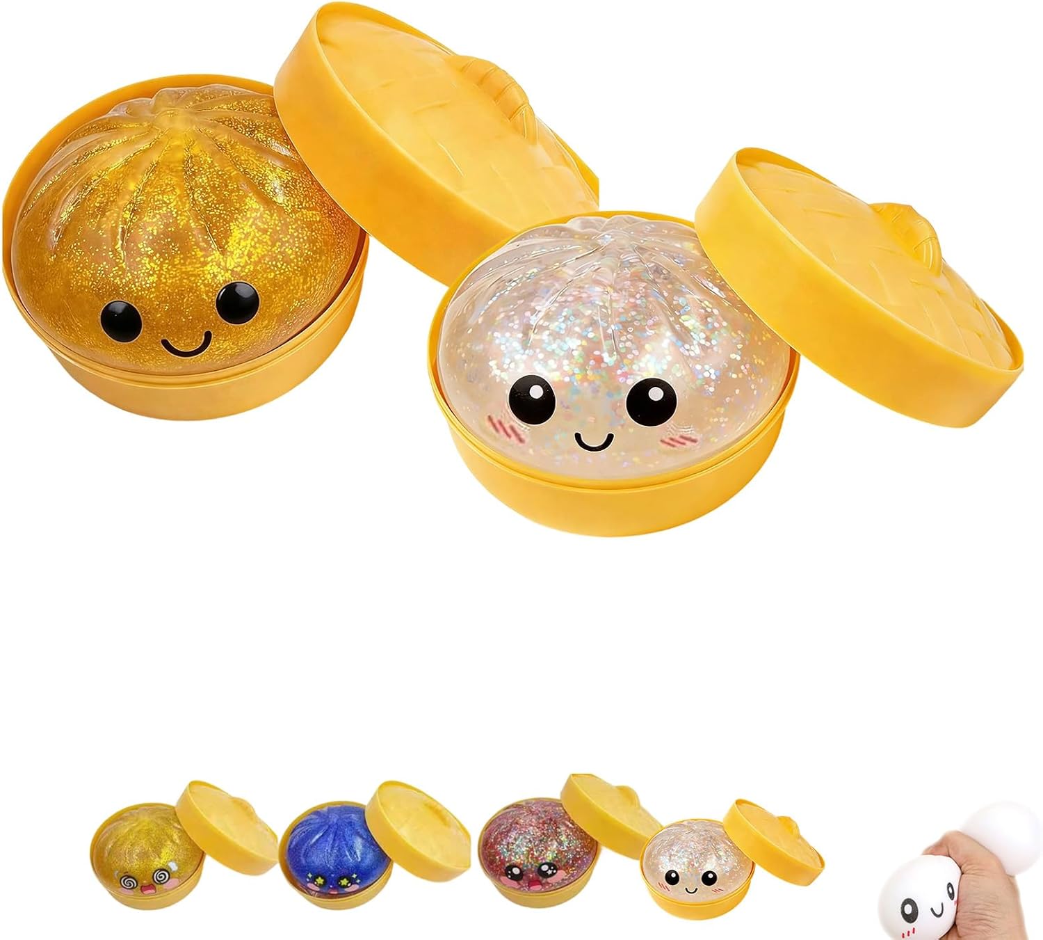 2026 Upgrade Glitter Dumpling Squishy Box,Squishy Dumpling,Anxiety Relief Fidget (2PCS-A)