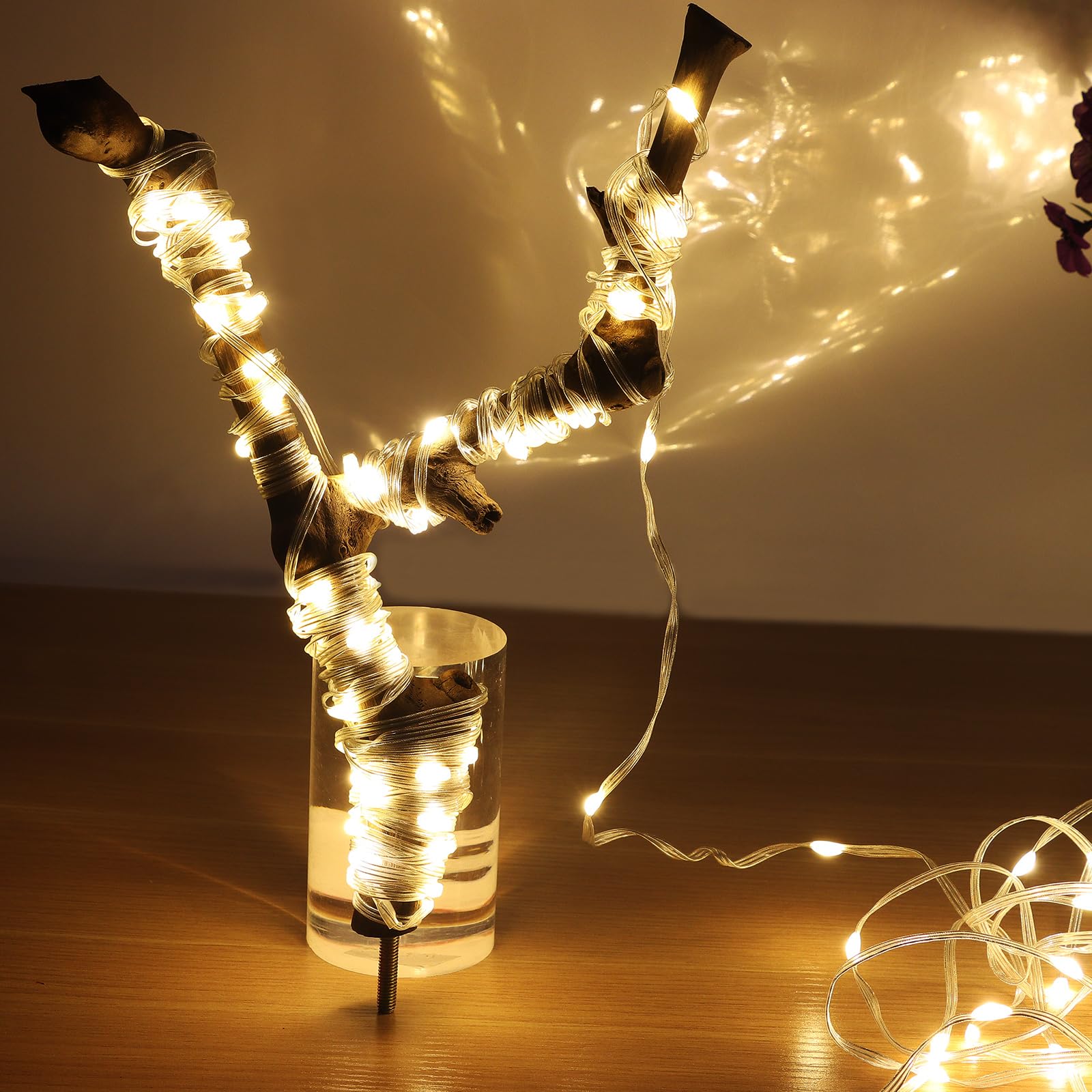 Guirlande Lumineuse Exterieure AC 220V 50M 400leds avec Prise, 50 Meters Blanc Chaud Chaine de Lumieres LED IP65 Etanch avec 8 Modes for Interieur Exterieur Decor (Blanc Chaud, 50M)
