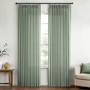 Amazon.com: Sage Green Pinch Pleated Linen Sheer Curtains 84 Inches ...