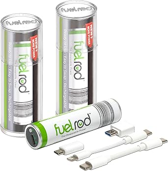 FuelRod USB-C Portable Charger Kit - Pack of 2 - Includes All Cables & Adapters Compatible with All Tablets & Smart Phones, Rechargeable Backup Power Bank, Swap for Charged Rod at Kiosk
