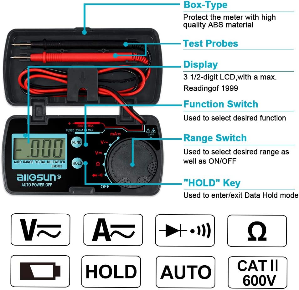 ALLOSUN Pocket Size Compact Digital Multimeter Auto Range Multi Tester (EM3082 (auto Range)) - - 