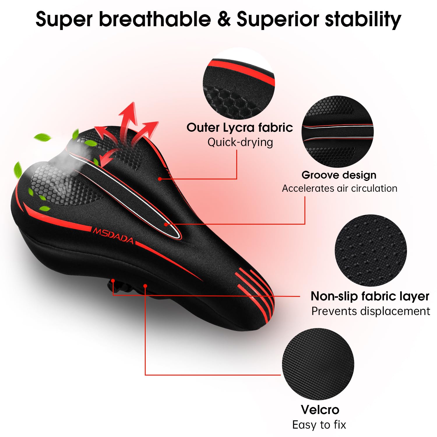 New Gel Bike Seat Cover Padded, MSDADA Soft Bike Seat Cover Cushion for Men & Women - Image 3