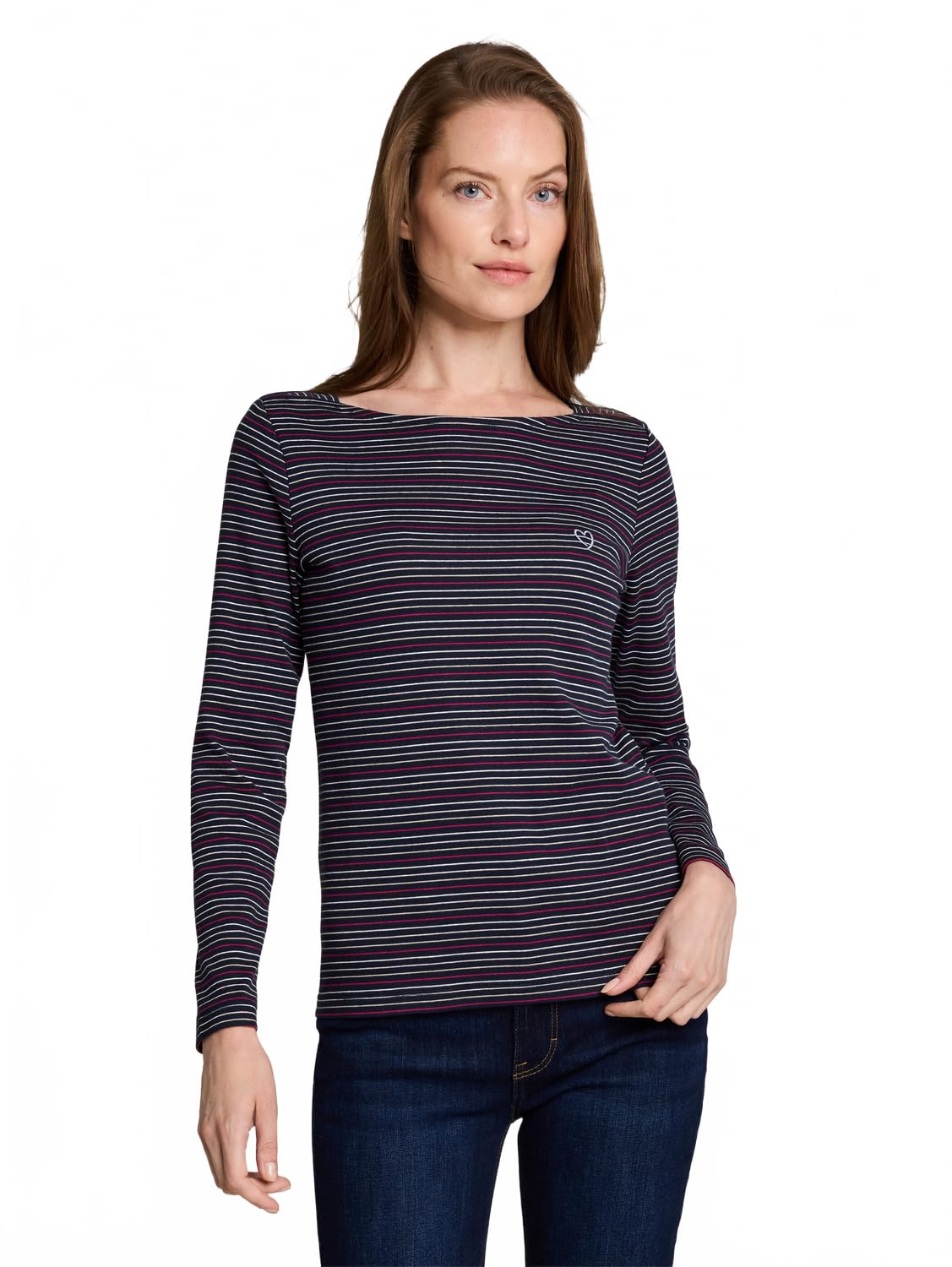 Tom Tailor Damen 1044468 Langarmshirt mit Herz-Stickerei