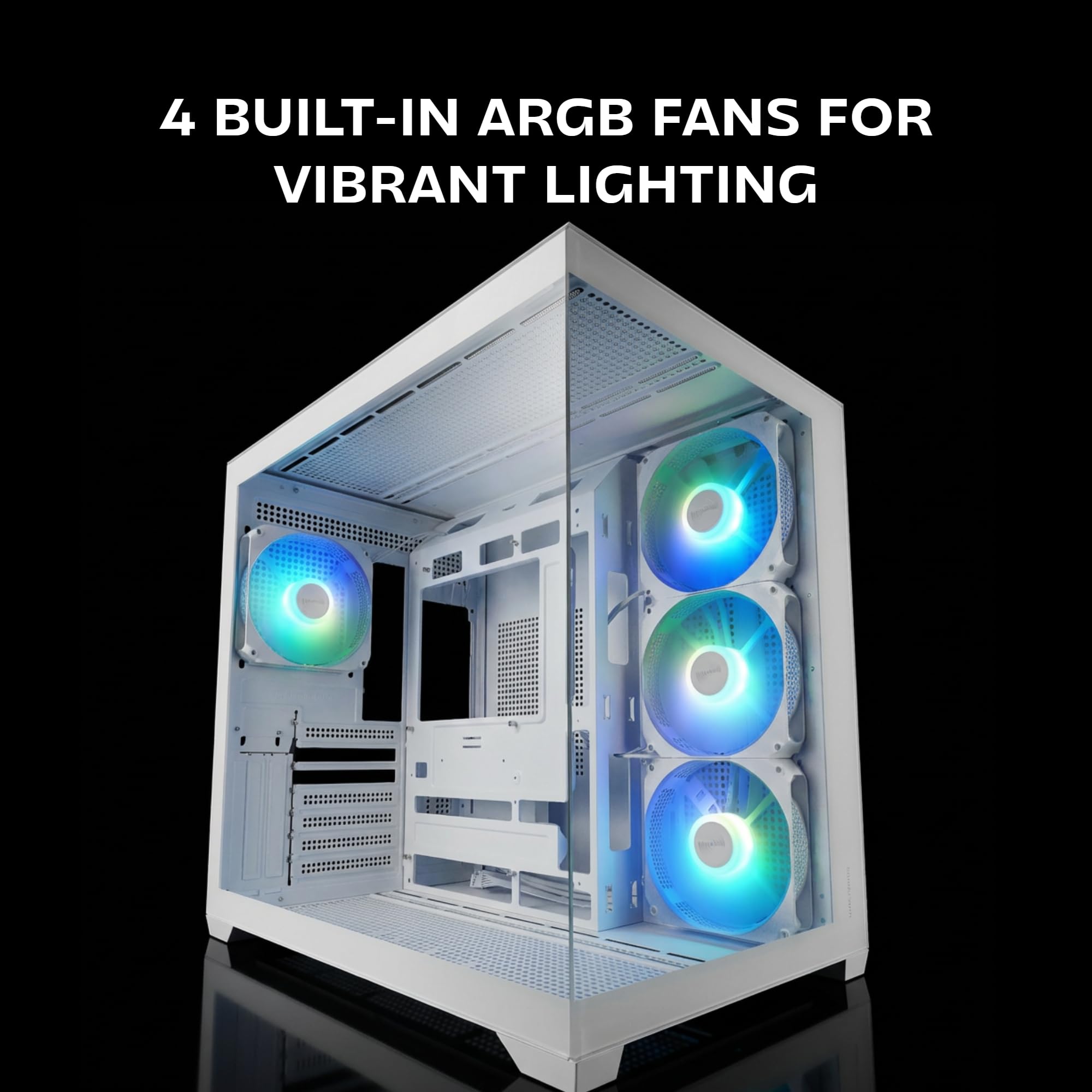 Mars Gaming MCV5, Caja PC ATX, Cristal Templado Panorámico, 4x Ventiladores ARGB 120mm, 7 Slots PCI Horizontales + 2 Slots PCI Verticales, Compatible con Placas Base de Conector Inverso, USB-C, Blanco