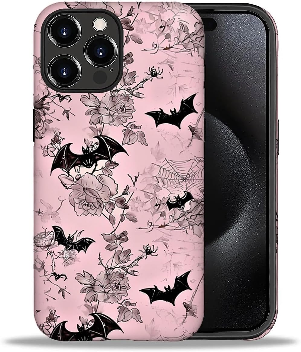 Case Compatible with iPhone 16 Pro Max, Halloween Flowers Bat Spider Girl Hybrid 2-Layer Hard Shell + Silicone Protective Case -Scratch-Resistant Shockproof for iPhone 16 Pro Max. Halloween Flowers Bat Spider iPhone 16 Pro Max