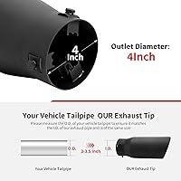 Vista 3 de Richeer Punta de escape de entrada ajustable de 3-3.5 pulgadas, salida de 5 pulgadas, 12 pulgadas de longitud total, punta de escape de acero