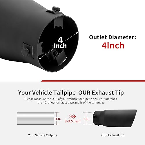 Miniatura 3 de Richeer Punta de escape de entrada ajustable de 3-3.5 pulgadas, salida de 5 pulgadas, 12 pulgadas de longitud total, punta de escape de acero