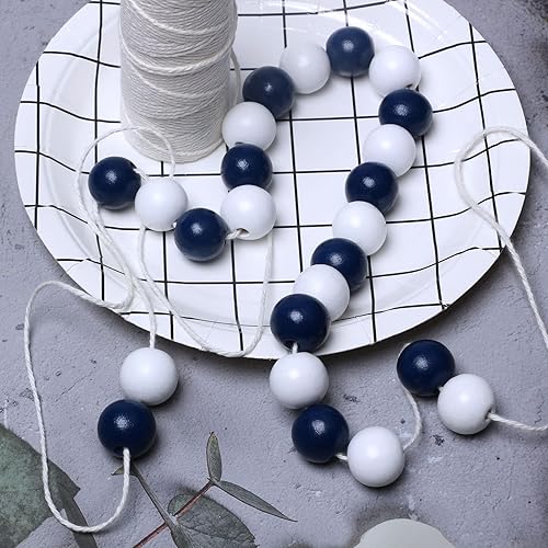 Miniatura 6 de Cuentas de madera para manualidades de decoración del hogar, 60 cuentas, 0.787in, agujero 0.157in, cuentas espaciadoras redondas de madera pintadas