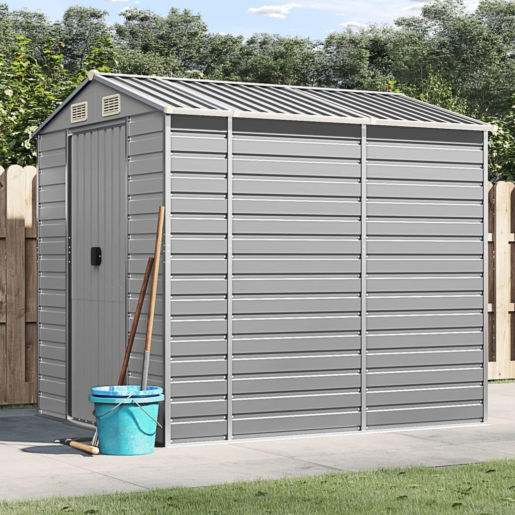 Casetta da giardino grigio chiaro, 191 x 215 x 198 cm, in acciaio zincato, capannone per attrezzi da giardino, capannone per prato da cortile