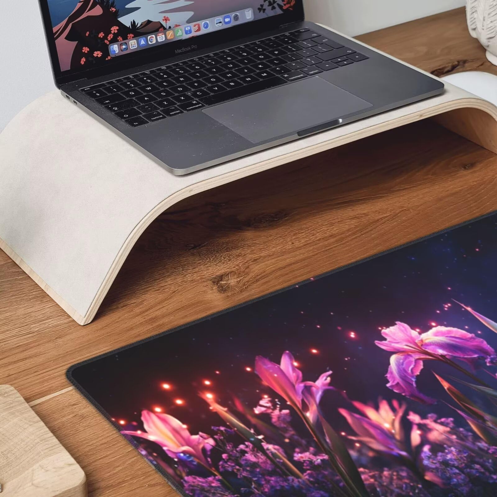 Fioletowa podkładka pod mysz XXL kwiat mata na biurko 1600 x 800 x 3 mm zmywalna podkładka do gier na laptopa, z antypoślizgową gumową podstawą do gier, komputera, personelu biurowego Y19