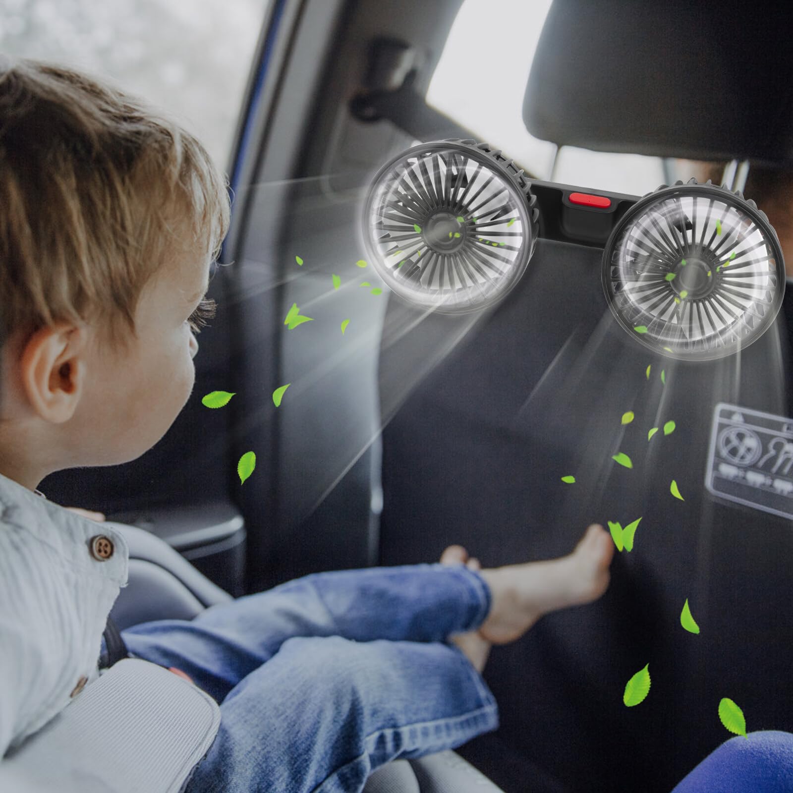 Ventilateur de voiture, 5 V 2 A, double tête, 3 vitesses, réglable, pour siège arrière, rotation à 360 °, USB