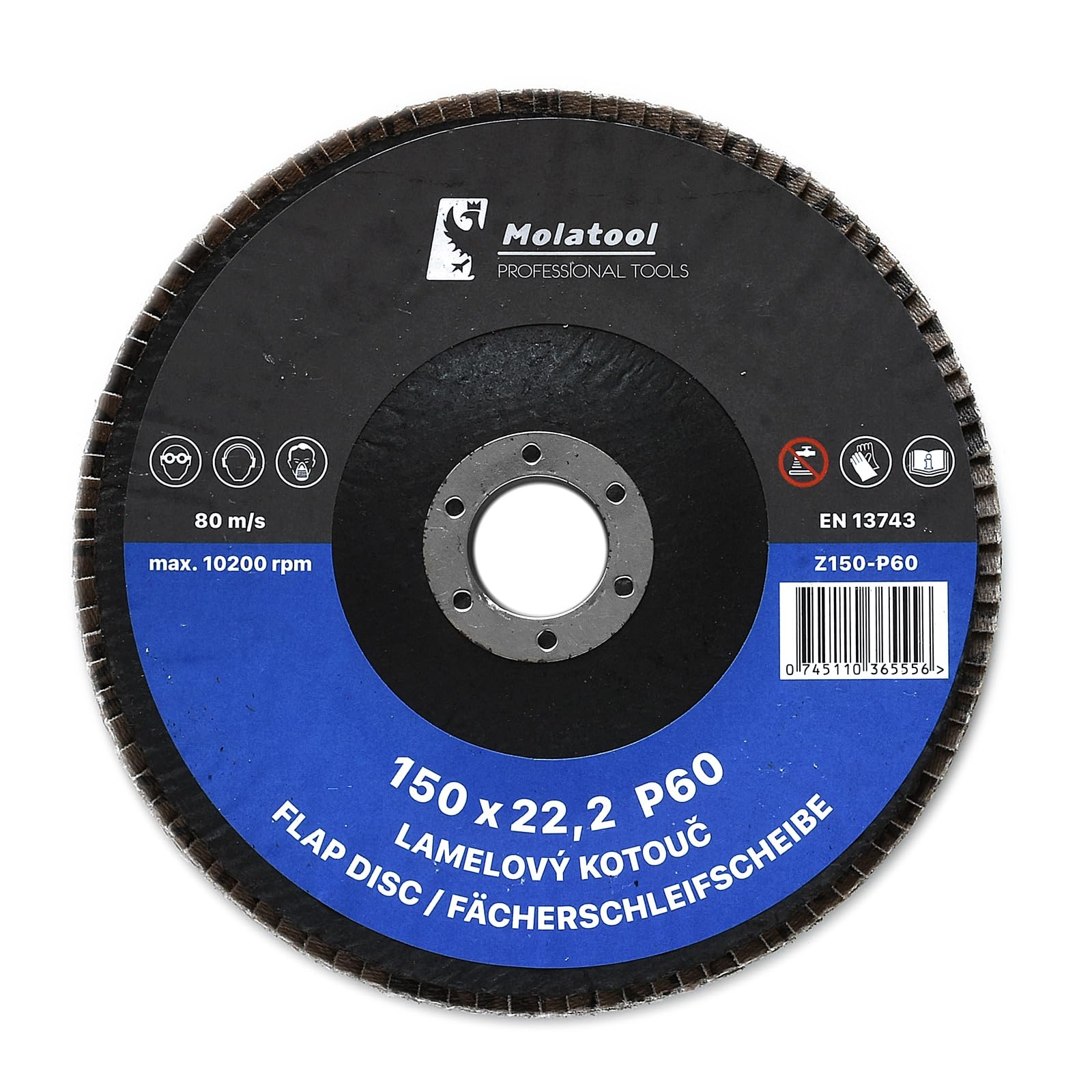 Produktbild von Molatool Profi Fächerscheibe VSM Zirkon 150 X 22,2 Mm Körnung 80 Für Stahl – 5 Stück Lamellenschleifscheiben – Ideal Für Schweißnähte, Kanten, Farbe Und Korrosion Entfernen