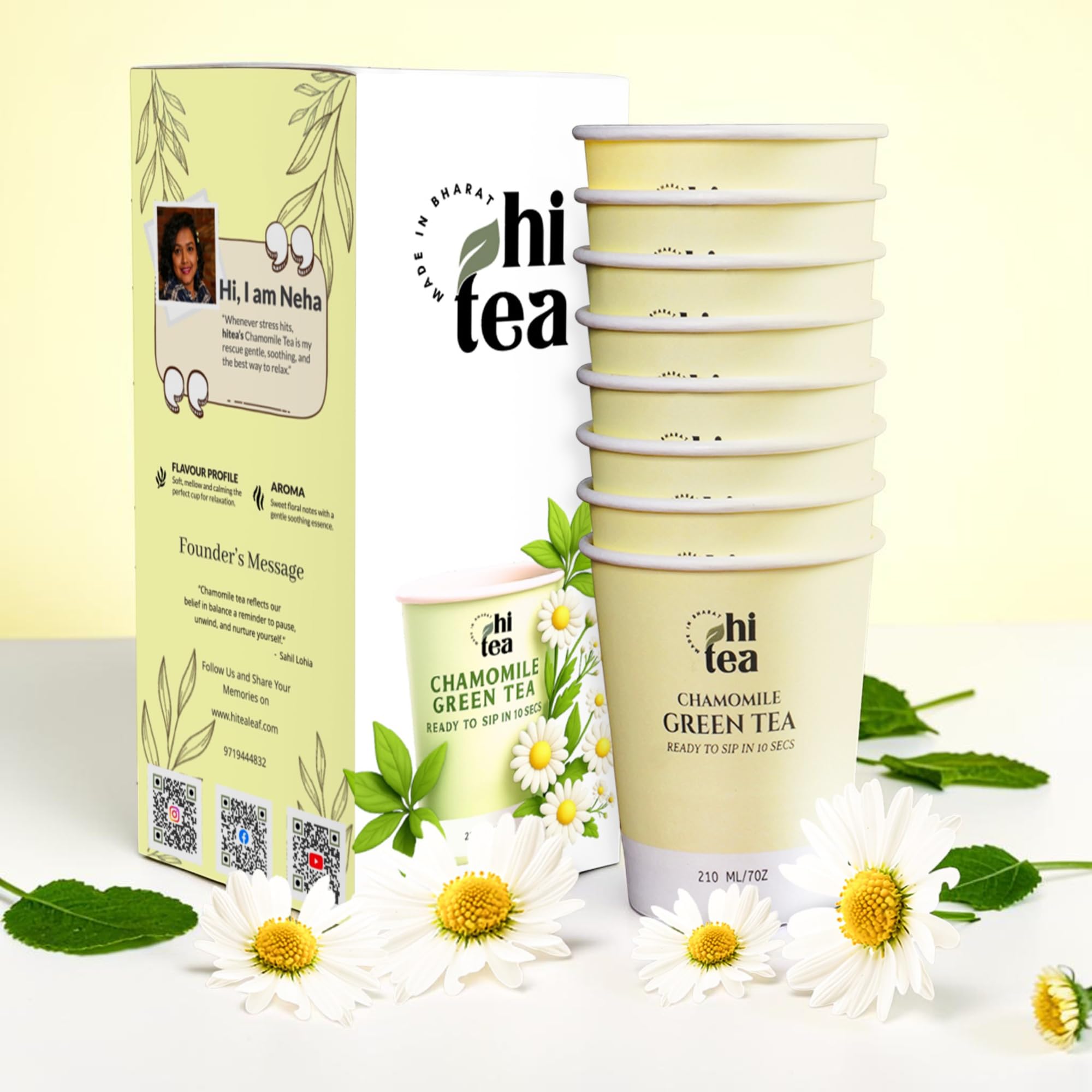 HI TEA Chamomile Green Tea | Just Add Hot Water | Instant Green Tea Cups | 8 Cups/Box-image-7