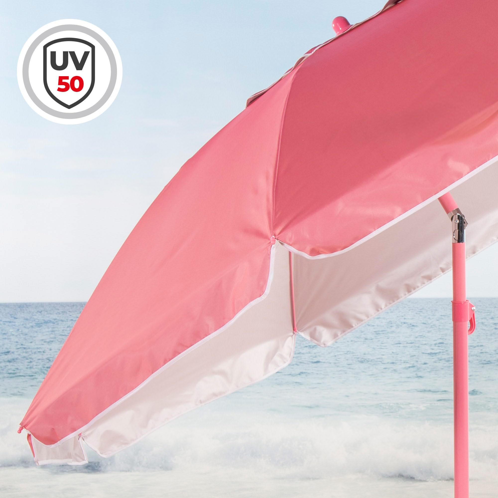 AKTIVE Beach 62484 Strandschirm, neigbar, D220 cm, Rosa, mit UV50-Schutz, 8 Rippen, Oxford-Material, belüftet, für den Außenbereich