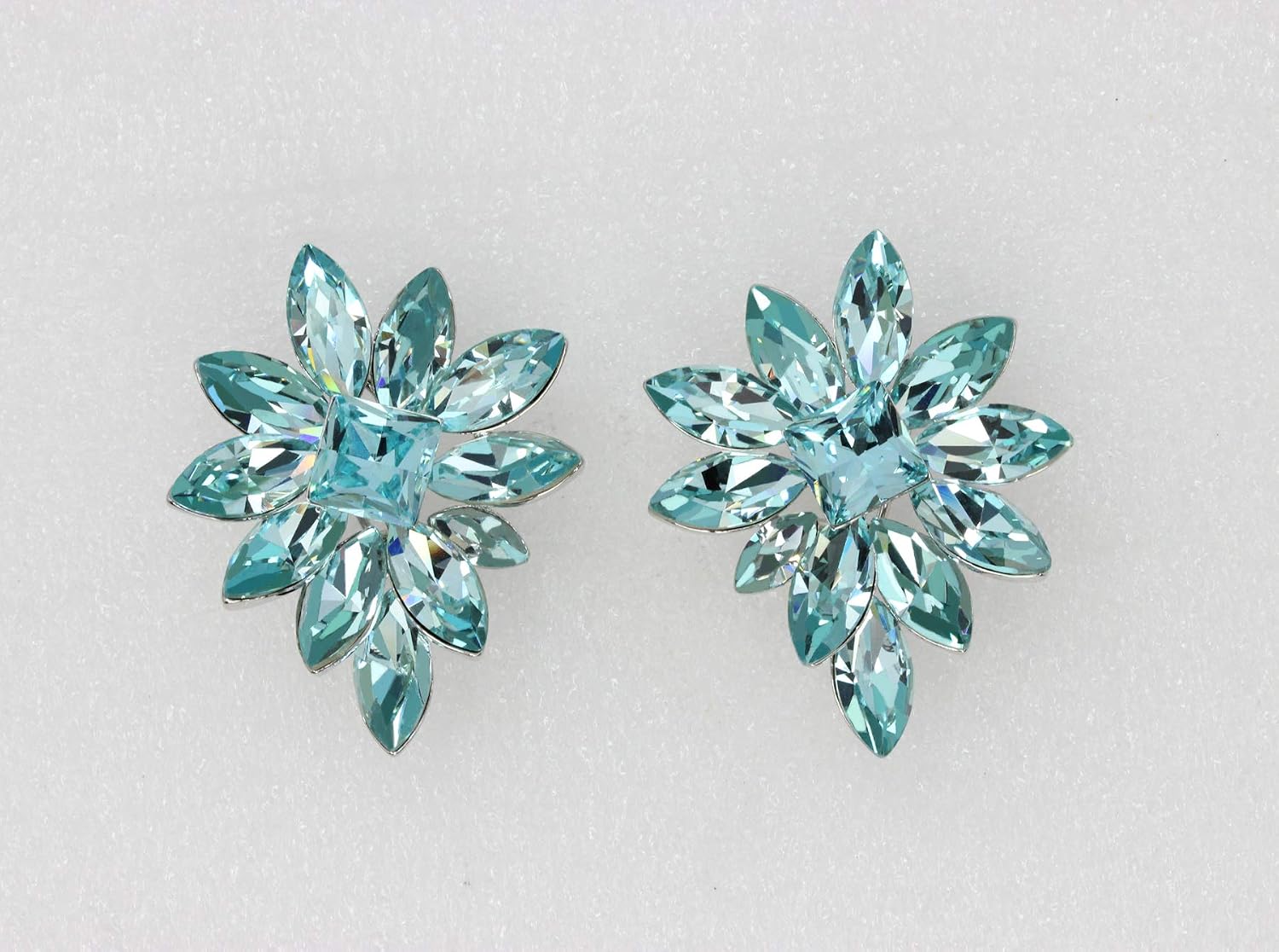 Faship Gorgeous Big Crystal Floral Cluster Pierced Clip Earrings