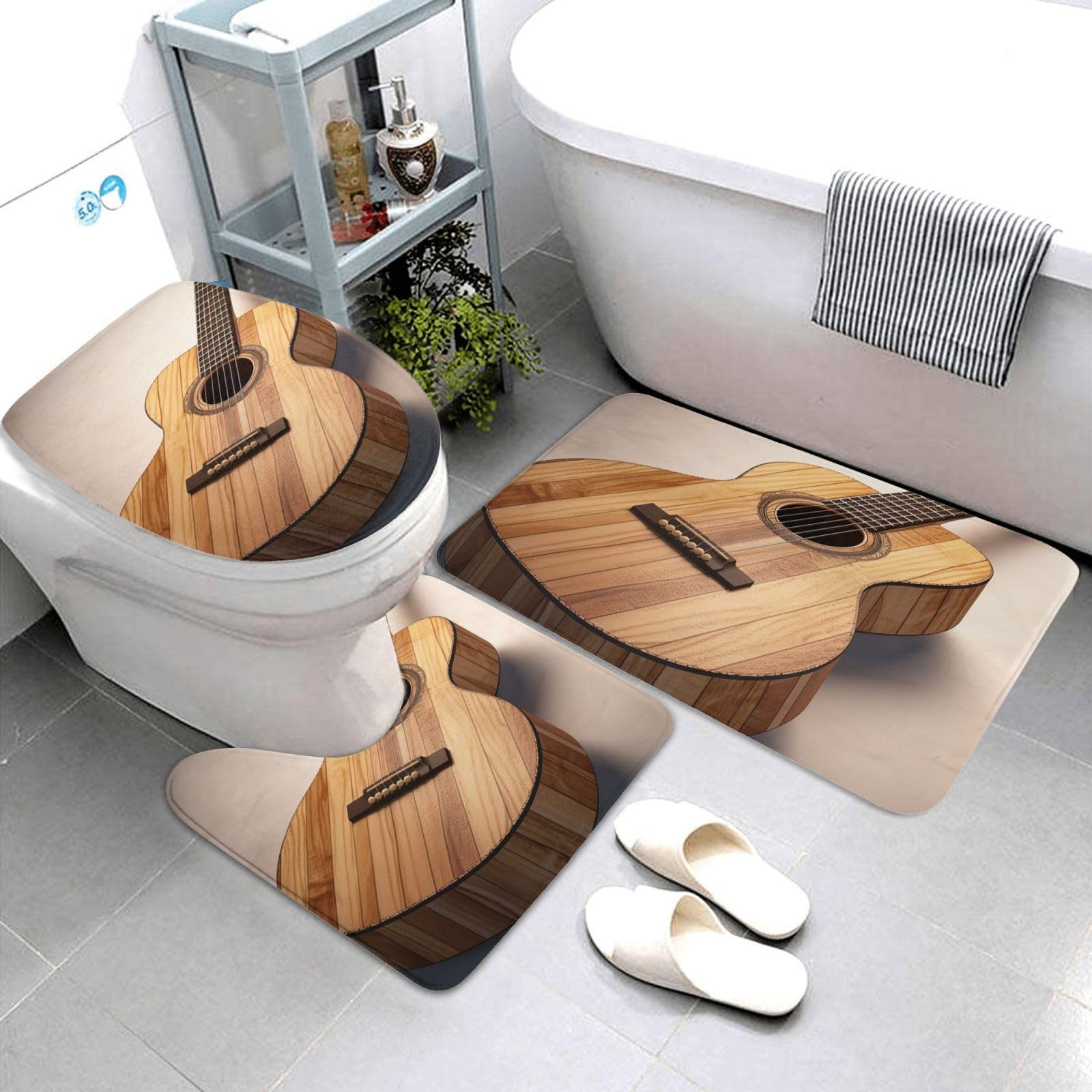 Tapis de bain guitare en bois lot de 3 tapis absorbants et doux pour douche
