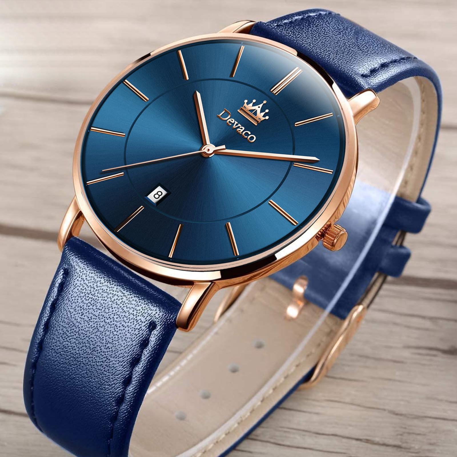 devaco Mens Watches, Minimalist Fashion Simple Wrist Watch for Men Analog Date with Leather Strap?Ultra Thin and Stylish Large dial Watches for Men.