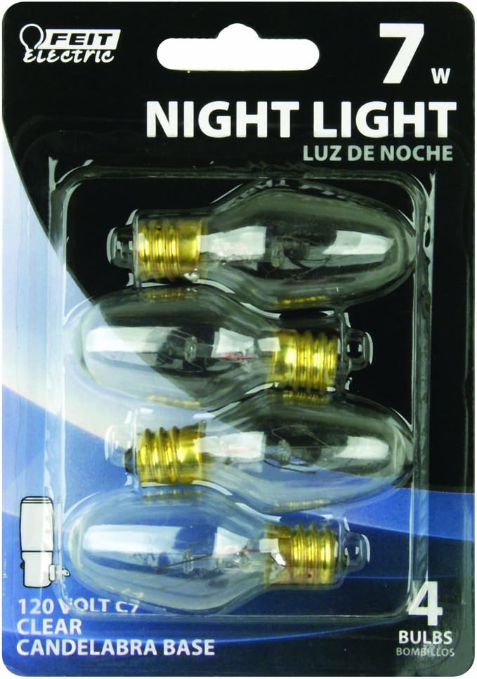 Feit Electric BP7C7/4 7-Watt Clear Night Light Bulb, 4 Pack