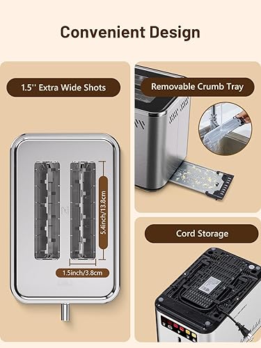 Miniatura 4 de KEENSTAR Tostadora de 2 rebanadas con pantalla táctil con 6 niveles de bronceado, bagel, descongelación y temporizador, ranuras anchas de 1.5