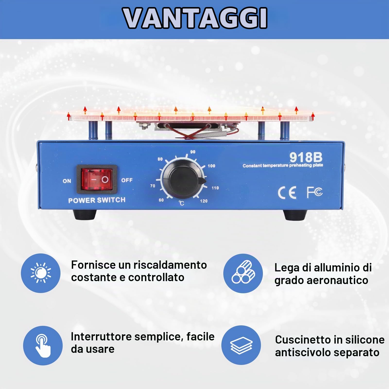 Piastra Riscaldante Per Saldatura da 450 W Piastra Riscaldante Per Saldatura Elettrica in Lega di Alluminio LED Microcomputer Stazione di Preriscaldamento Elettrico (Spina europea)