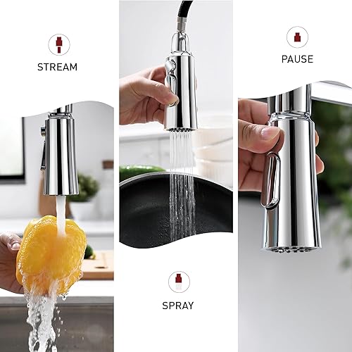 Miniatura 4 de Grifos de cocina de cromo pulido, latón de 22 pulgadas, grifos de cocina comerciales de arco alto de una sola manija para rociador desplegable