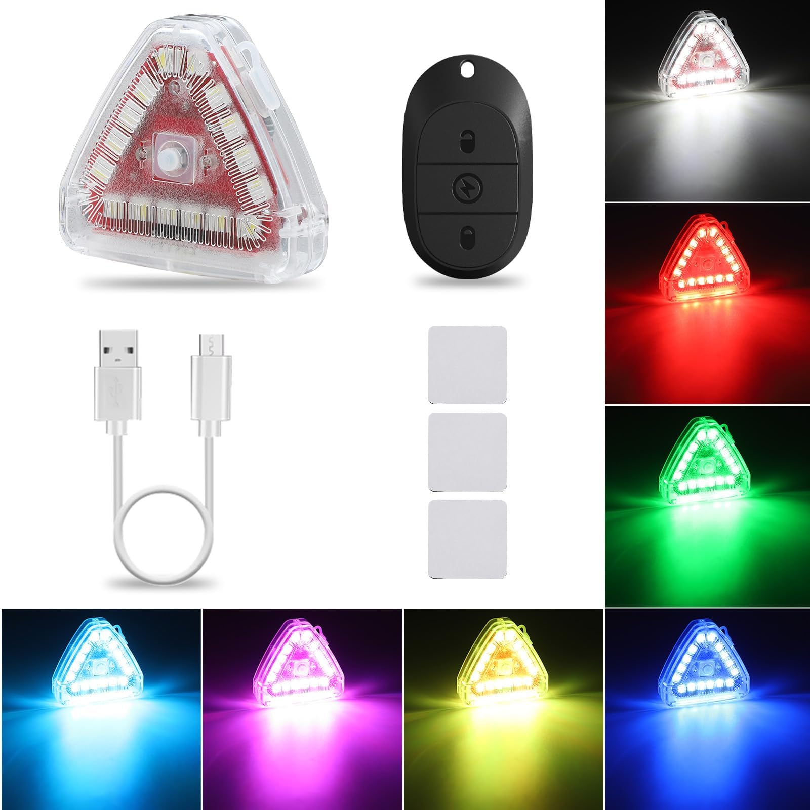 LECART Magnetic Wireless Led Strobe Lights with Remote Control Rechargeable Led Anti-Collision Lights 7 Colors Battery Powered Flashing Light for Vehicles Trucks Motorcycle E-Bike