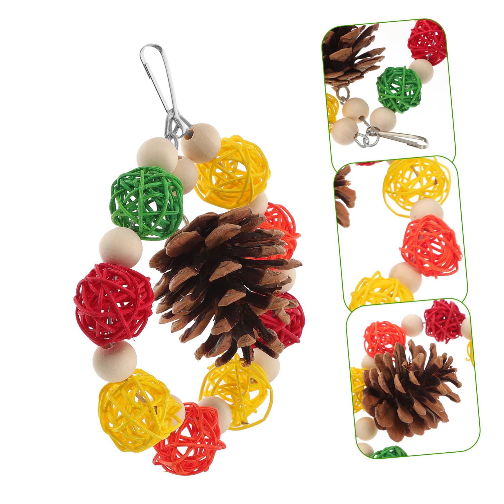GANAZONO Natural Pine Cone Chewing for Parrots Wear Resistant Bird Foraging Accessory with Rattan Ball for Budgies and Parakeets Safe and Fun Playtime