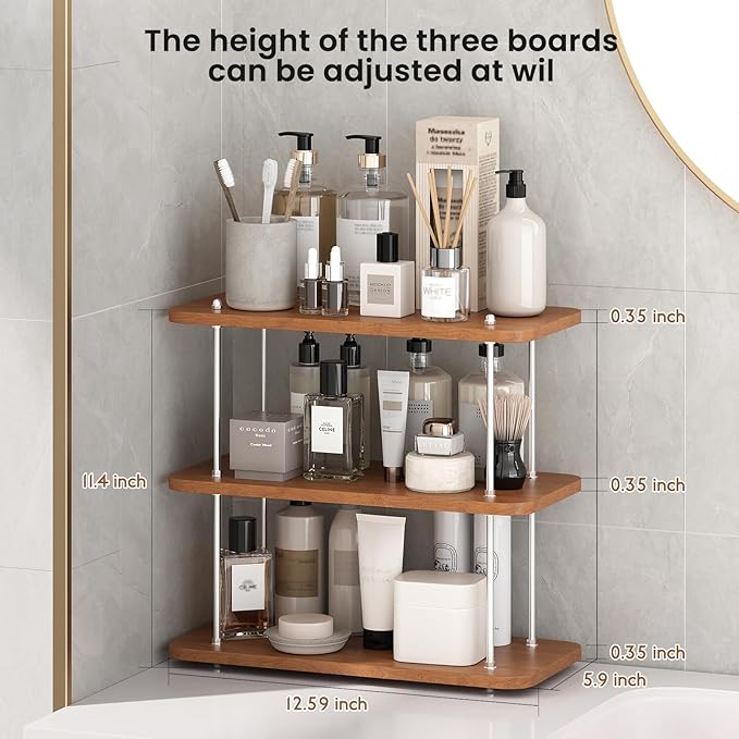 Organizador de Baño 3 Niveles Acero Inoxidable y Madera miniatura 2