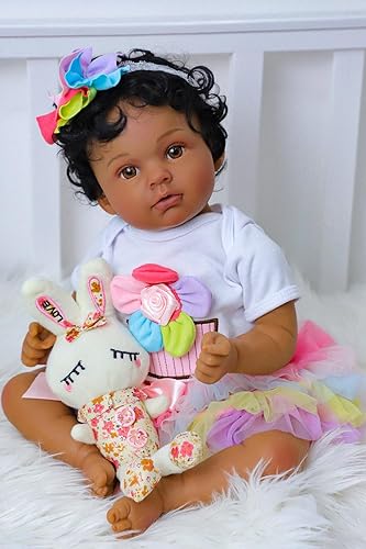 Miniatura 5 de SCOM Muñecas realistas de bebé recién nacido, niña negra, muñecas de bebé realistas de 20 pulgadas con cuerpo ponderado de vinilo afroamericano, set