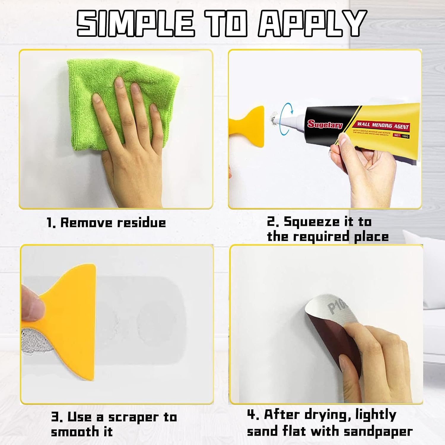 Spackle Wall Repair Kit with Scraper, Self-Adhesive Non-Toxic Dry Wall Repair Kit, Wall Mending Agent Quick, and Easy Solution to Fill The Holes for Home Wall, Plaster Dent Repair
