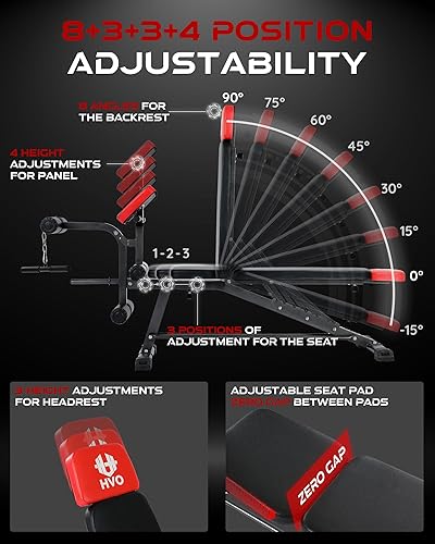 Miniatura 3 de HVO Banco de entrenamiento de banco de pesas ajustable, ejercicio de prensa para gimnasio en casa, levantamiento de pesas, entrenamiento de fuerza,