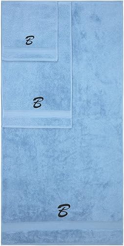 Juego de toallas con monograma, calidad de hotel y spa, súper suave, altamente absorbente, juegos de baño, 100% algodón, juego de toallas