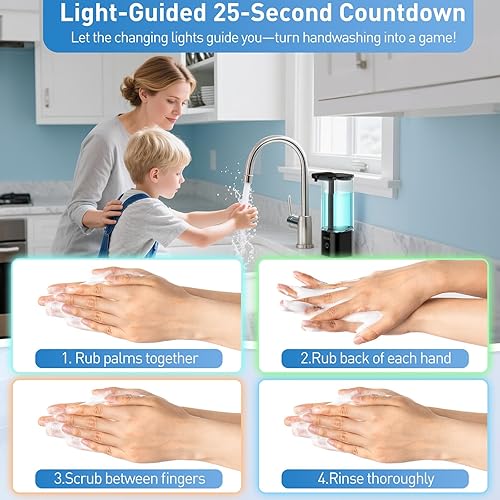 Miniatura 5 de Secura Dispensador automático de jabón líquido de 18.6 onzas con control de volumen de distancia sin contacto de 3 niveles, guía de luz LED que