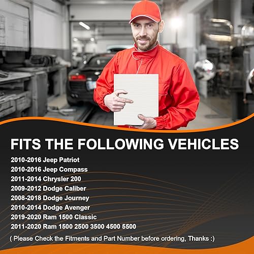 Miniatura 8 de Filtro de aire de cabina Ram y filtro de puerta de acceso compatible con Dodge Ram 1500 2500 3500 Avenger Caliber Journey Compass Patriot Chrysler