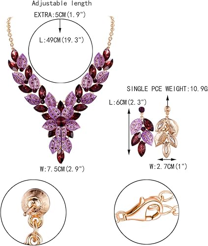 Miniatura 5 de EVER FAITH Juego de aretes de cristal elegante para mujer, diseño de flores y hojas