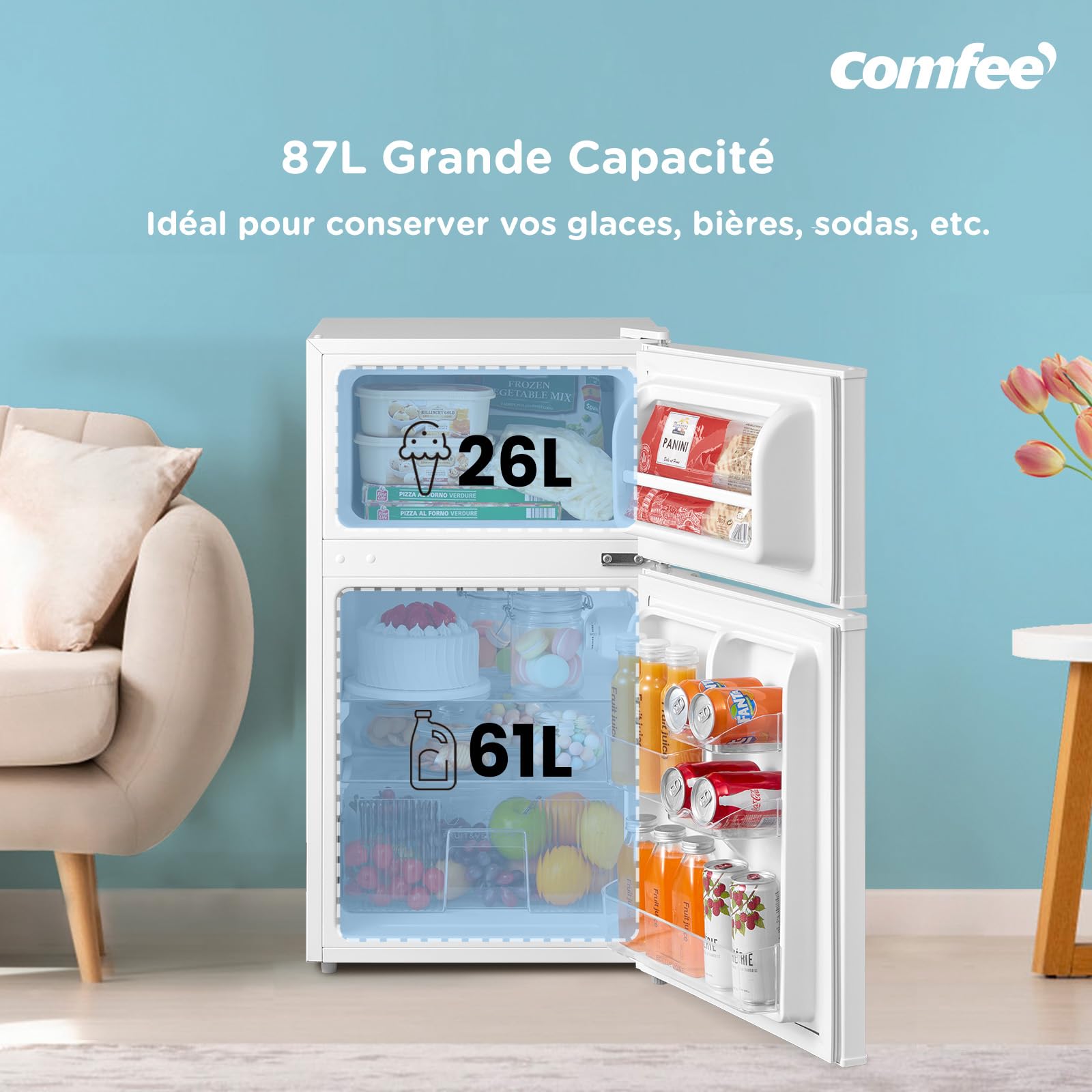 COMFEE' RCT87WH2(E) Réfrigérateur Congélateur Sous Plan 87L Blanc