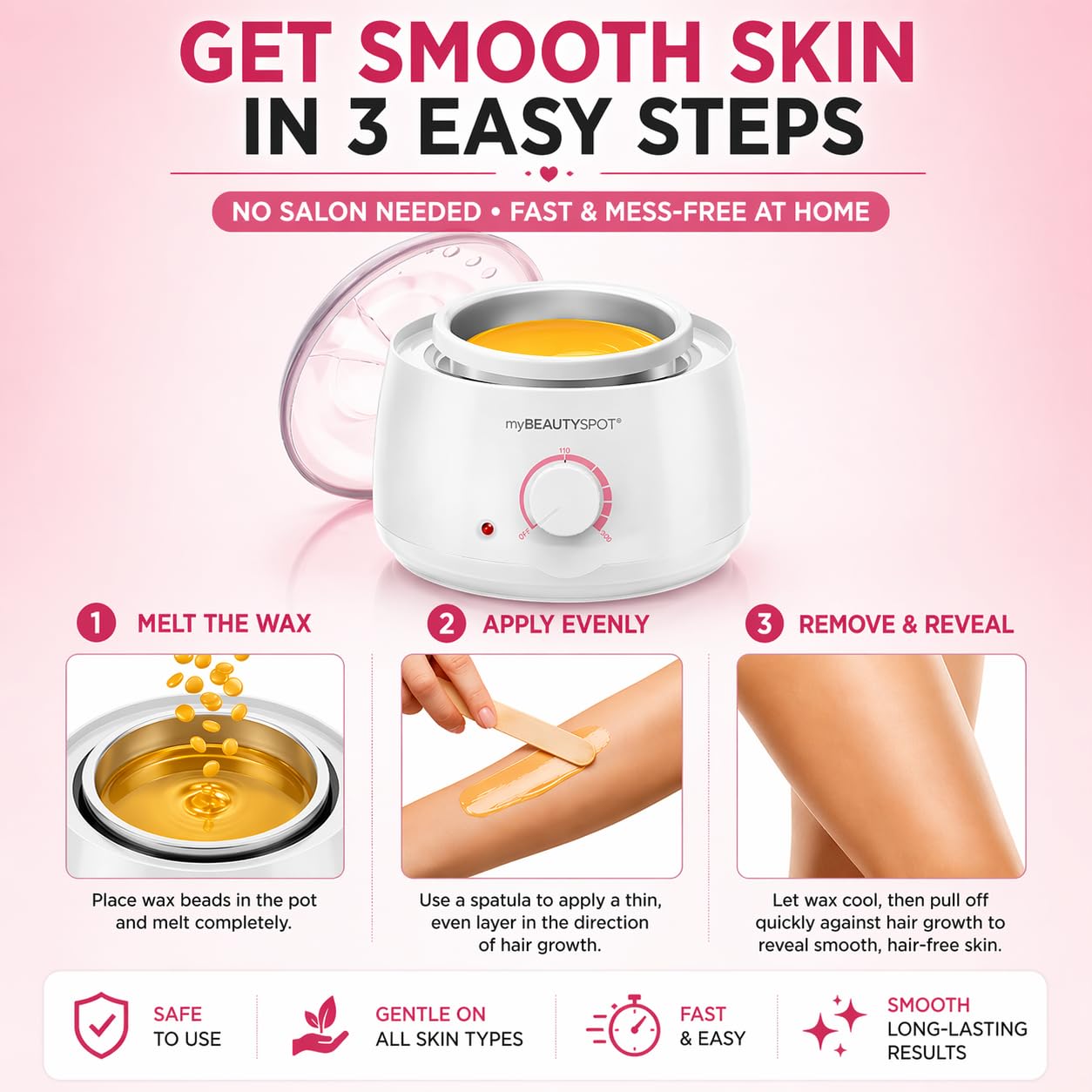 My Beauty Spot Wachswärmer für Haarentfernung Kit - Elektrische Wachsmaschine für Frauen zu Hause - Ganzkörper-Bikini Brazilian - Inklusive Hartwachsperlen & Applikatorstäbchen