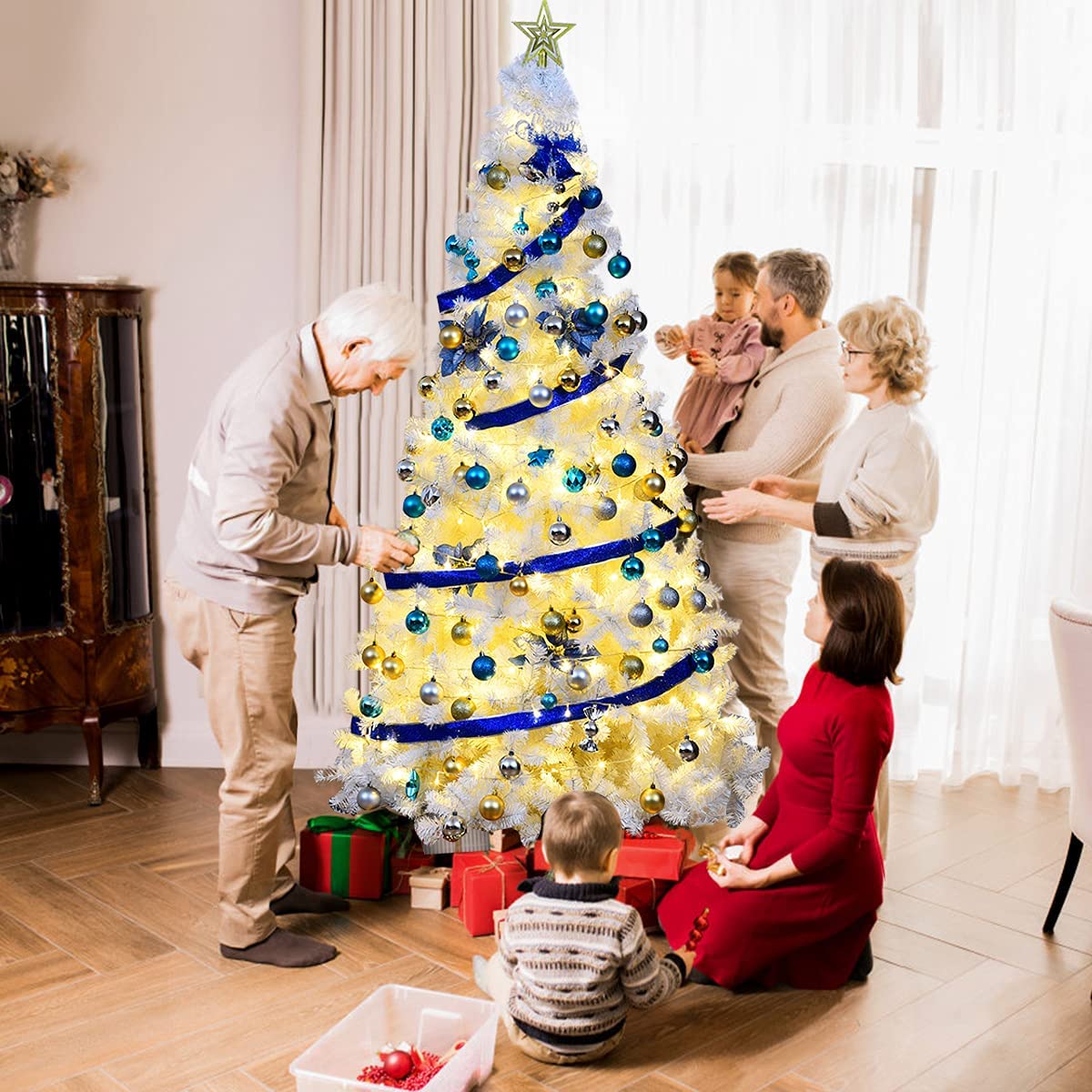 RELAX4LIFE Sapin de Noël Blanc 240 CM, Sapin Noel Artificiel en PVC avec Support en Métal, Arbre de Noël pour Décoration Maison/Bureau/Magasin (Blanc, 240 CM)