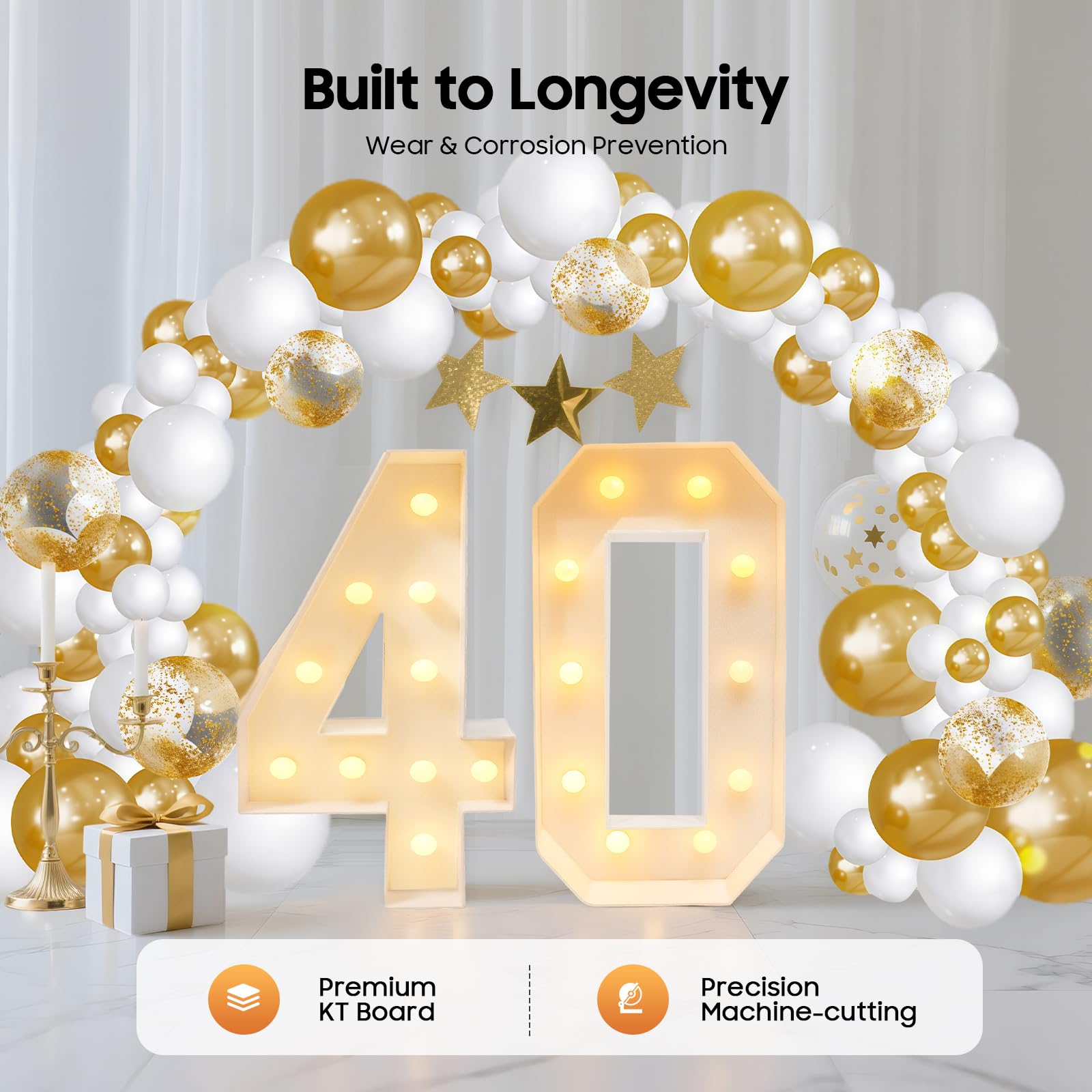 Lampada a LED con numeri illuminati, bianco caldo con 20 lampadine, decorazione per 40° compleanno, uomo e donna, per festa di compleanno, decorazione per matrimonio, funzionamento a