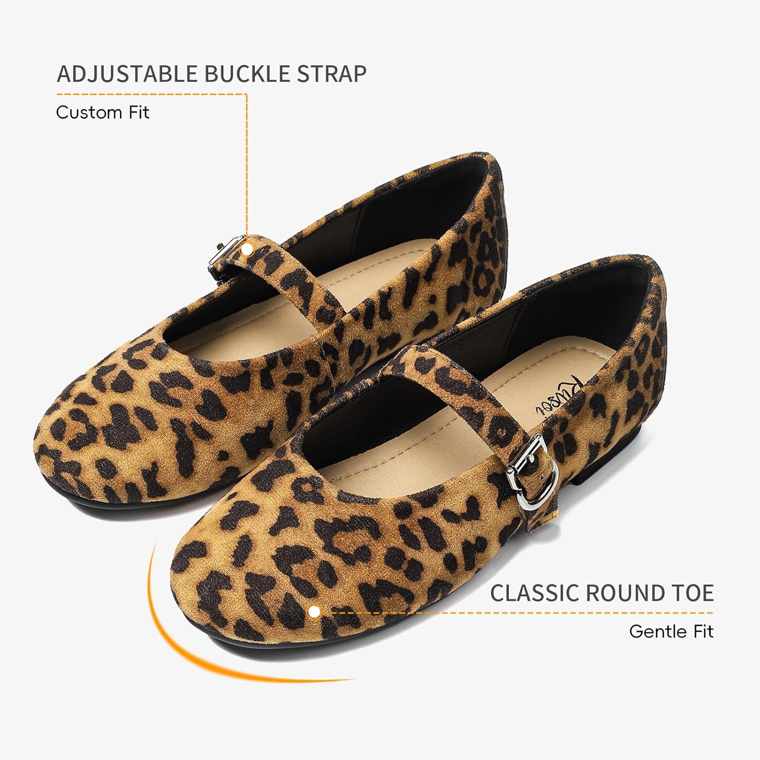 Rivsoi Womens Mary Jane Flats, Comfortable Women’s Flats, Round Toe Ballet Flat with Adjustable Strap for Dressy Office Wear Size 8.5 Leopard Print - Image 3