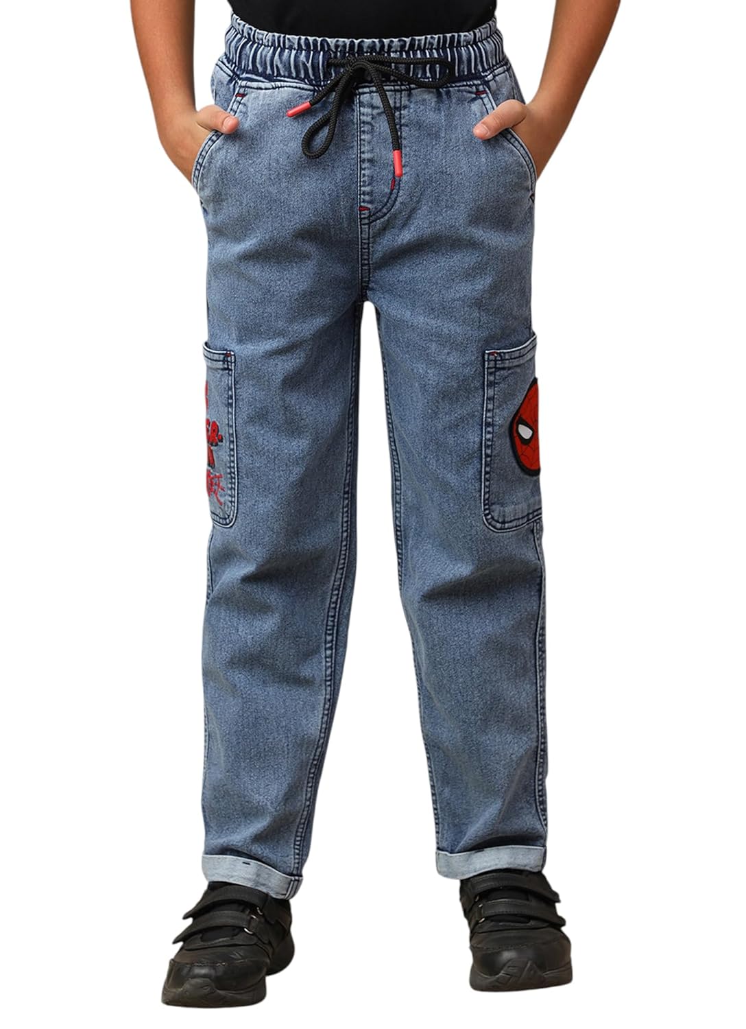 Kidsville Official Marvel Comic Spiderman Graphic Printed Blue Regular Fit Denim Jogger for Boys