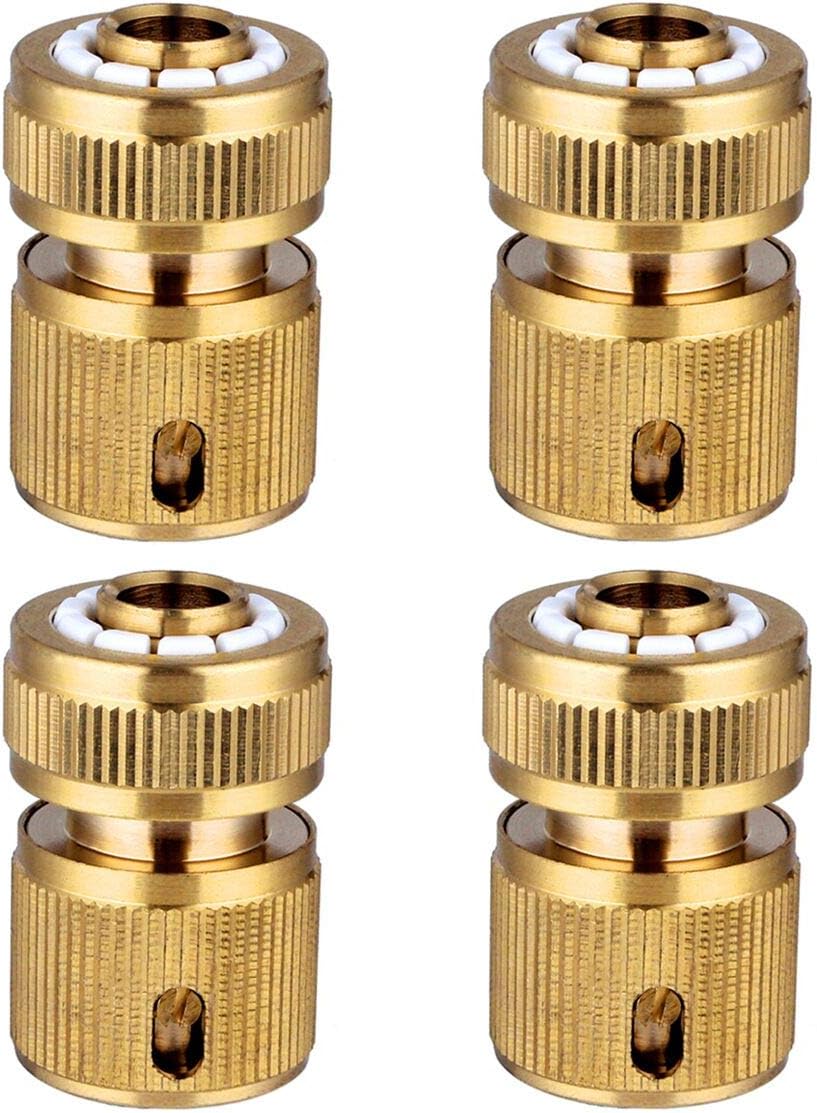 Hydrogarden 4 pc Brass Hose Connector Hose End Quick Connect Fitting 1/2" Hose Pipe Quick Connector for Gardening, Home Watering,Car Washing
