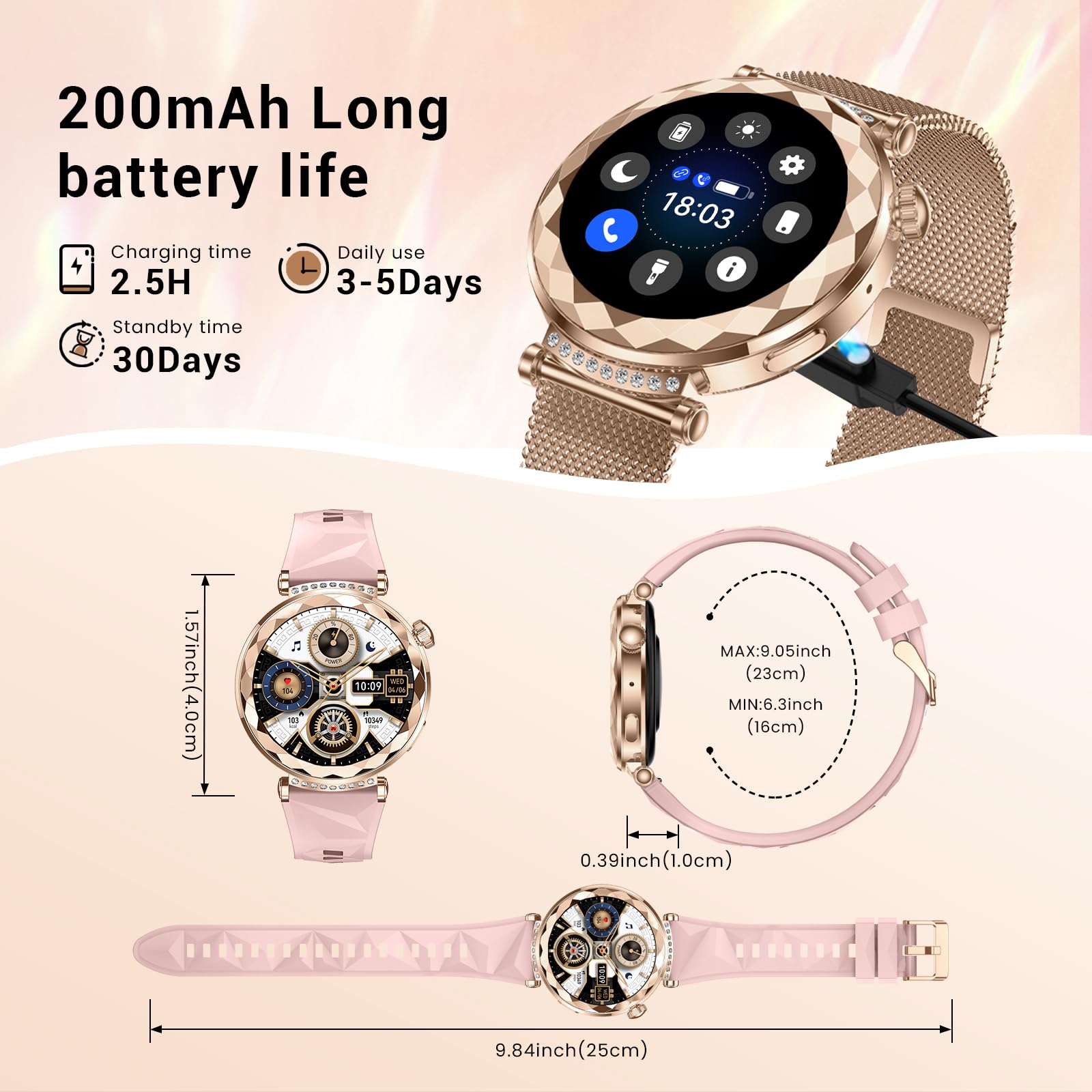 AURORA Smartwatch damski z funkcją telefonu (Różane złoto)